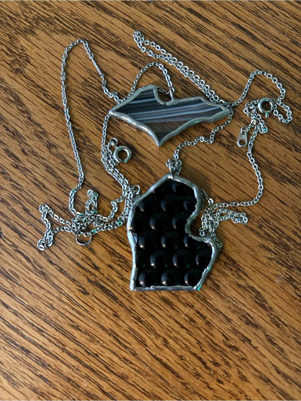 Black Beaded State of Michigan Pendant Necklace